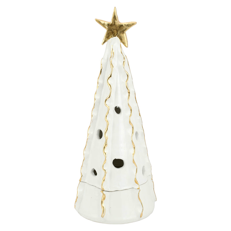 Foresta White Large Tree With Ribbon & Gold Star