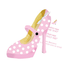 Pink and White Polka Dot Shoe With Ribbon and Tag Invitation Cards With Glitter (Set Of 60)