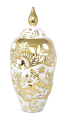 Ornate White and Gold Ginger Jar - Medium