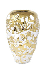 Ornate White and Gold Ginger Jar - Medium