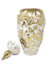 Ornate White and Gold Ginger Jar - Medium