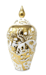 Ornate White and Gold Ginger Jar - Medium