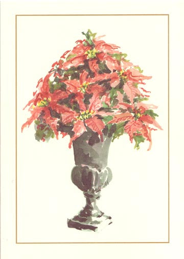 Poinsettia Urn Personalized Christmas Cards (Min 50)