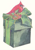 Red Bird Atop Green Box Personalized Christmas Cards (Min 50)