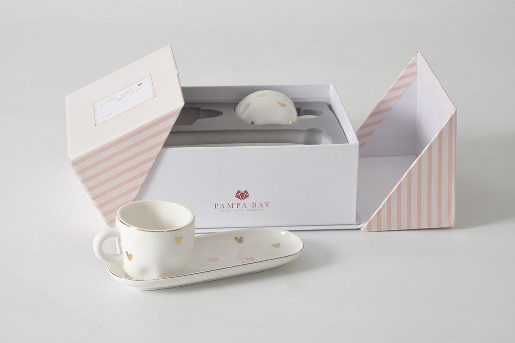 Heart to Heart Set of 2 Espresso Cups & Saucers