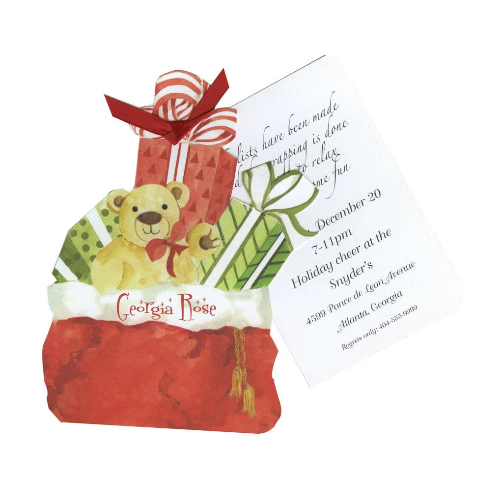 Santa Bag With Ribbon and Tag Invitation Cards With Glitter (Set Of 60)
