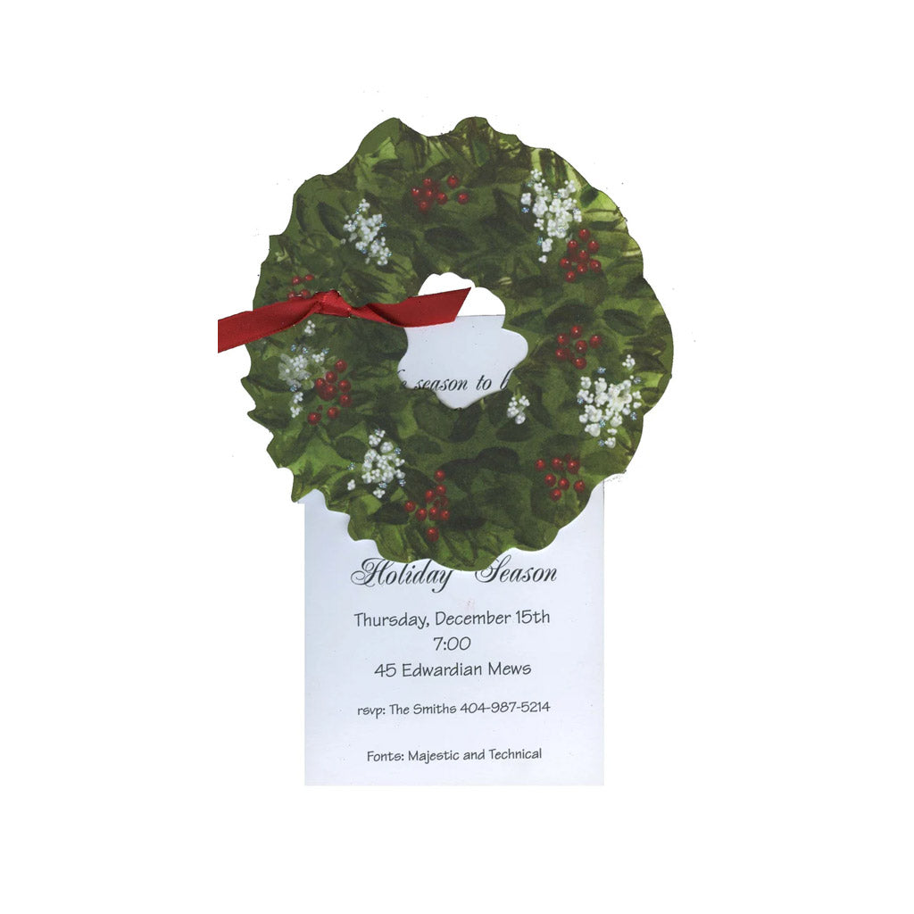 Christmas Wreath With Ribbon and Tag Invitation Cards (Set Of 60)