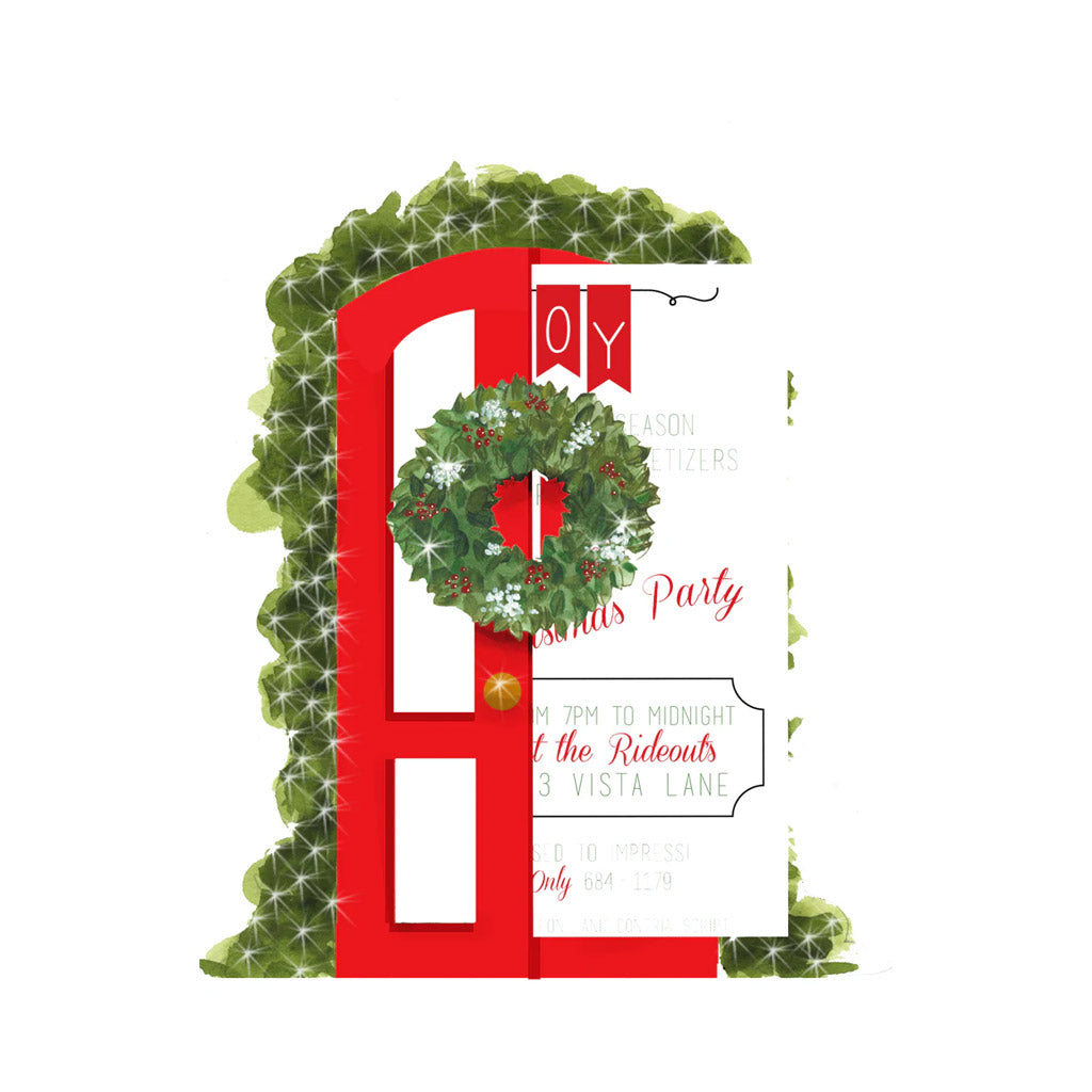 Holiday Door With Ribbon and Tag Invitation Cards (Set Of 60)