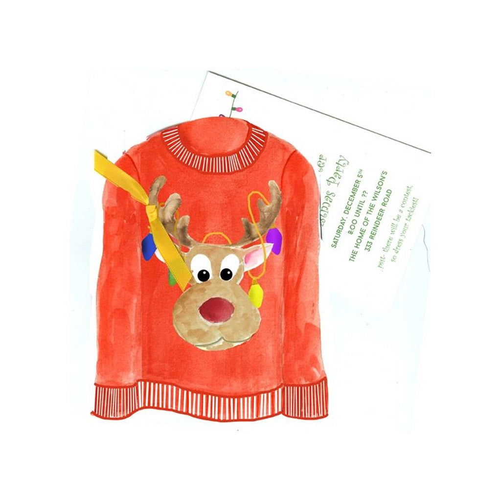 Tacky Christmas Sweater With Ribbon and Tag Invitation Cards With Glitter (Set Of 60)