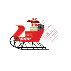 Red Sleigh With Packages With Ribbon and Tag Invitation Cards (Set Of 60)