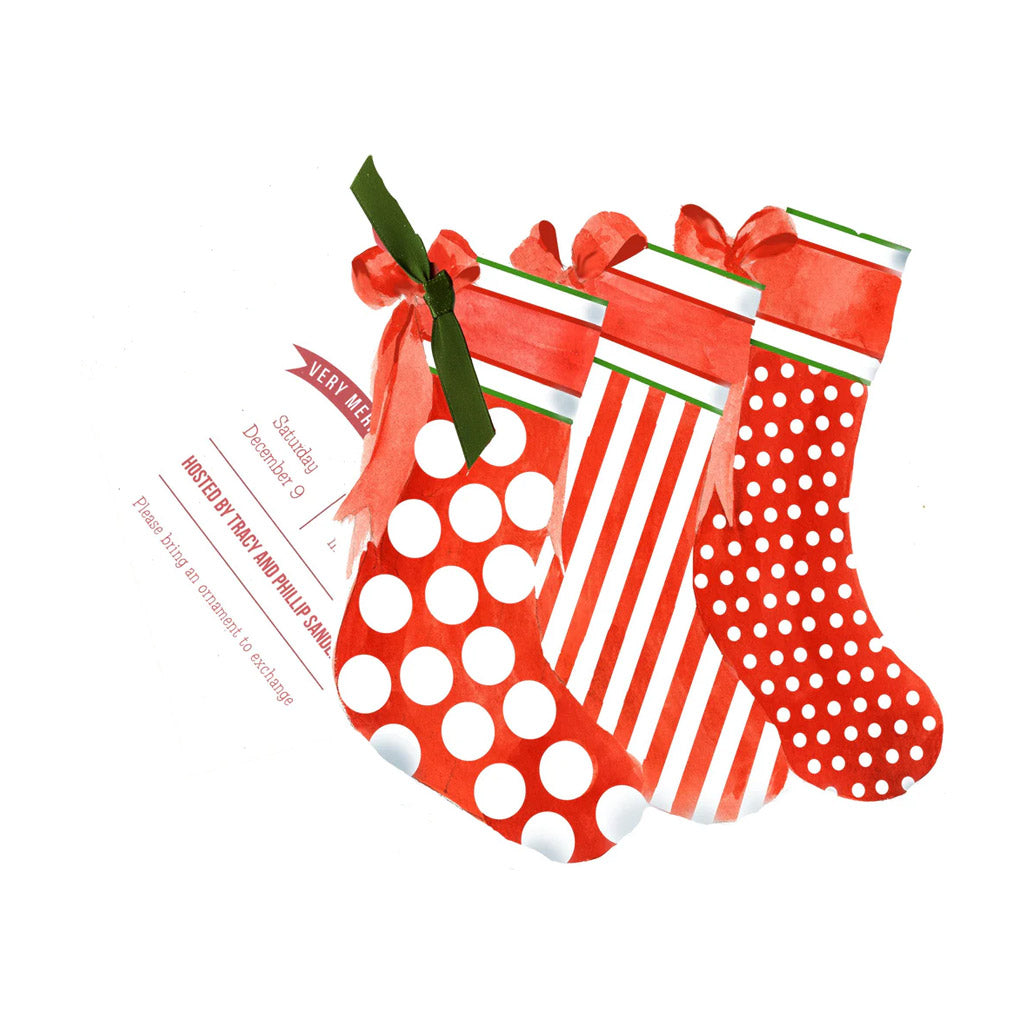 Christmas Socks With Ribbon and Tag Invitation Cards (Set Of 60)