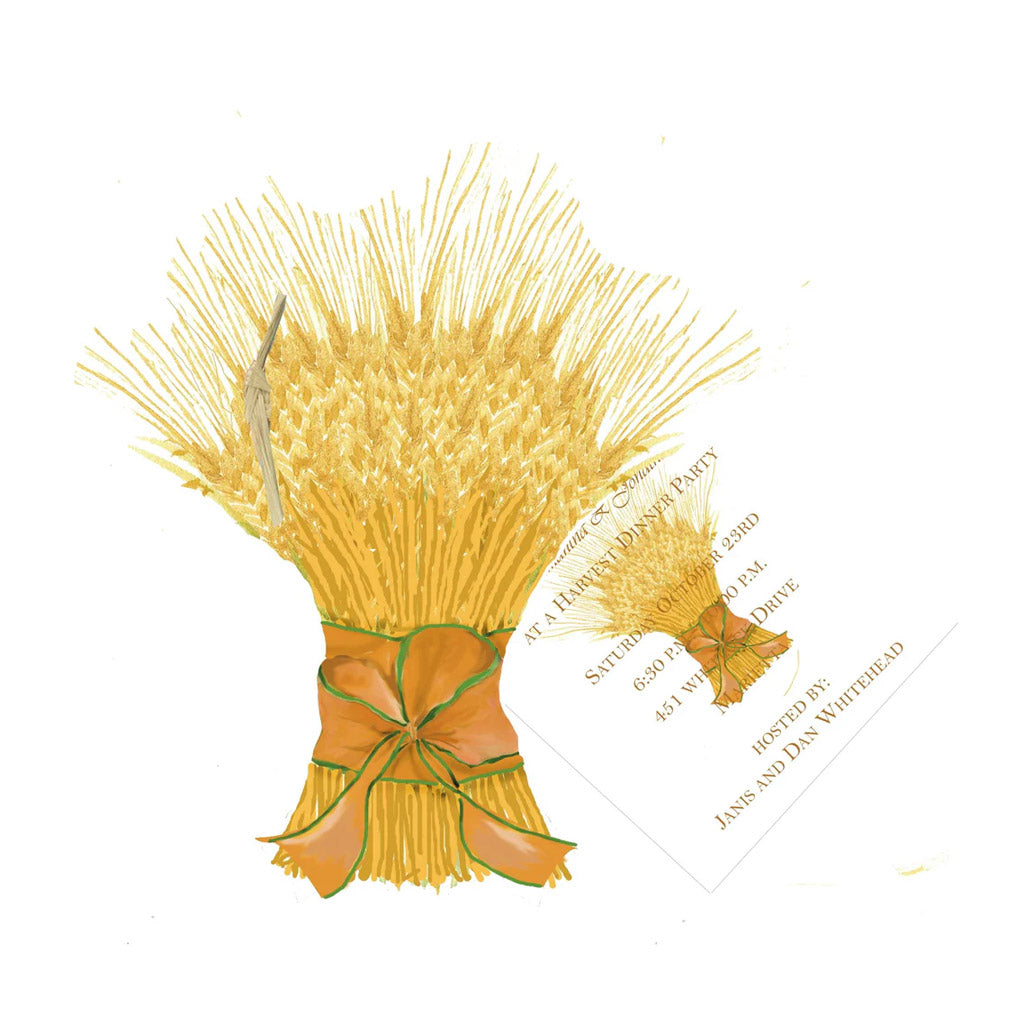 Bundle of Wheat With Ribbon and Tag Invitation Cards With Glitter (Set Of 60)
