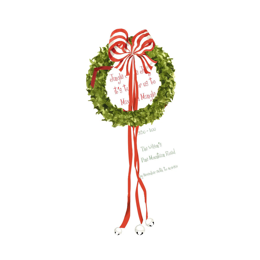 Wreath With Bells With Ribbon and Tag Invitation Cards (Set Of 60)