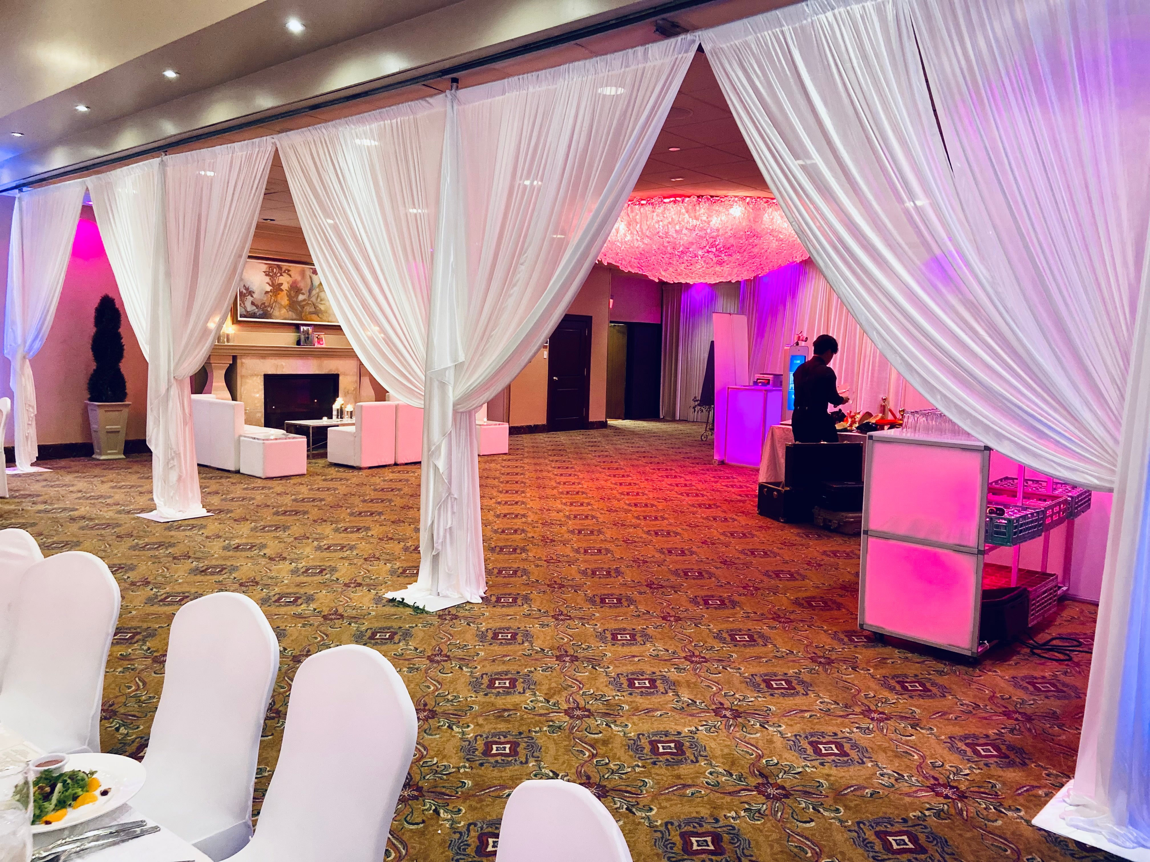 Elegant 50 ft White Lounge Drapery