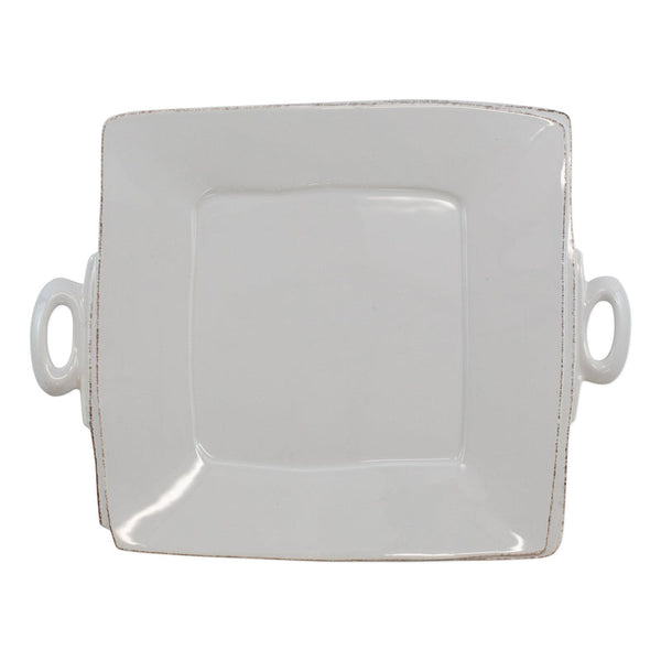 Lastra Handled Square Platter, Light Gray