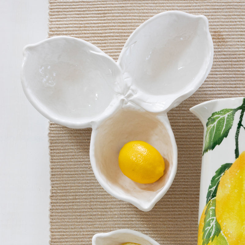 Limoni White Figural Lemon Three-part Server