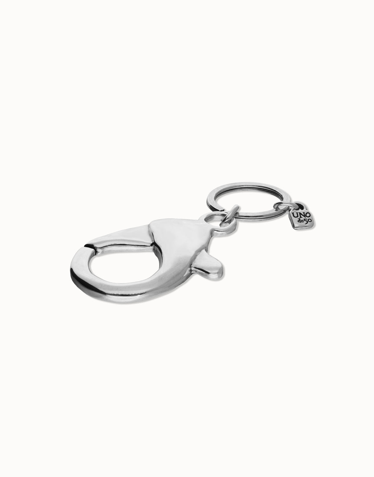 Keychain Of Metal Alloy Plated Sterling Silver With A Big Carabiner Detail
