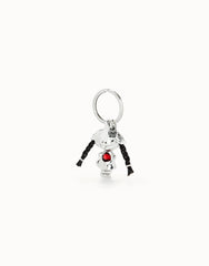 Silver Keychain With Red Faceted Crystal And Leather