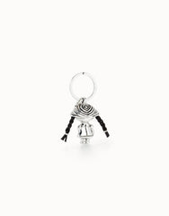 Silver Keychain With Red Faceted Crystal And Leather