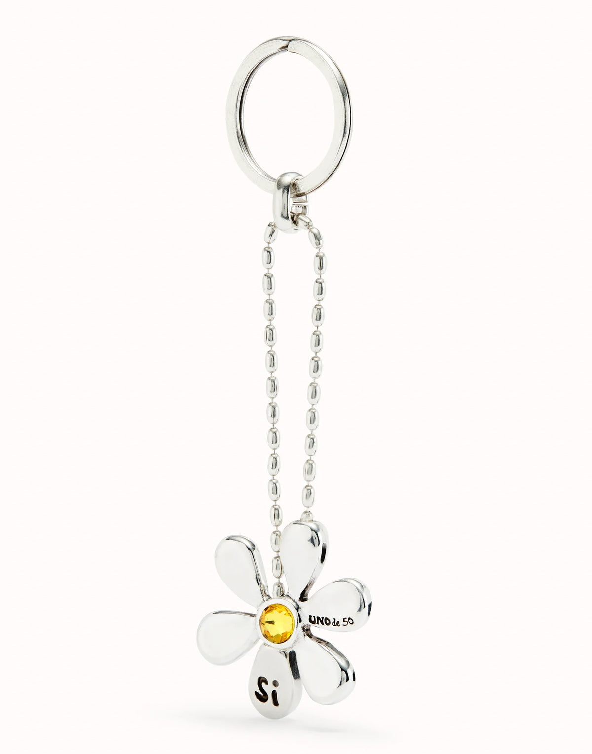 Flower Keyring With Yellow Faceted Crystal