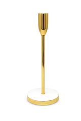 Gold Taper Candle Holder on White Marble Base - 10"H