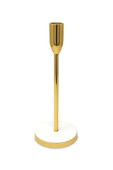 Gold Taper Candle Holder on White Marble Base - 10"H