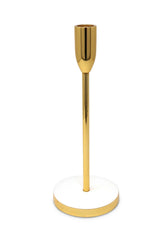 Gold Taper Candle Holder on White Marble Base - 10"H