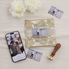 Gorgeous Lace Glitter Paper Laser Cut Invitation with NFC Tag