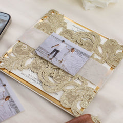 Gorgeous Lace Glitter Paper Laser Cut Invitation with NFC Tag