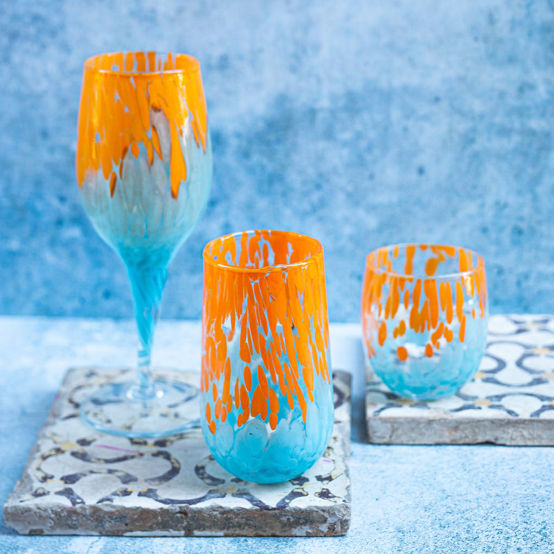 Nuvola Orange And Light Blue Wine Glass