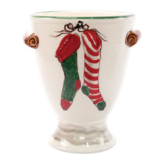 Old St. Nick Footed Urn With Chimney & Stockings