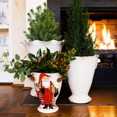 Old St. Nick Footed Urn With Chimney & Stockings