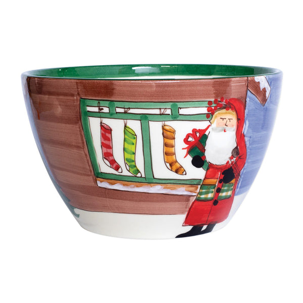 Old St. Nick Large Deep Bowl - Santa With Stockings