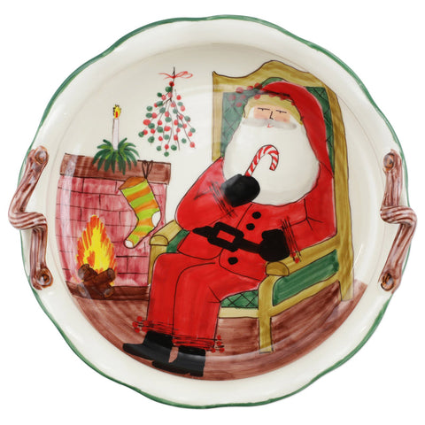 Old St. Nick Handled Scallop Large Bowl W/ Fireplace