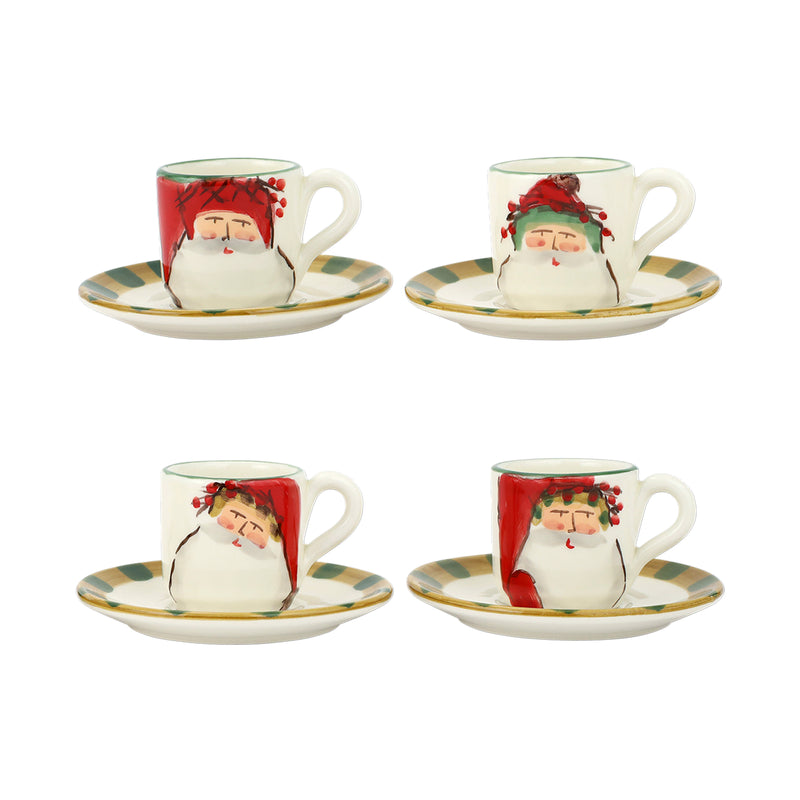 Old St. Nick Assorted Espresso Cups & Saucers - Set Of 4