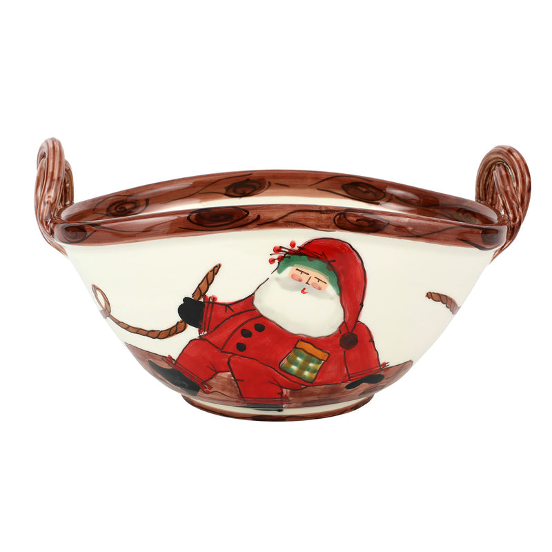 Old St. Nick Large Handled Oval Bowl With Sleigh