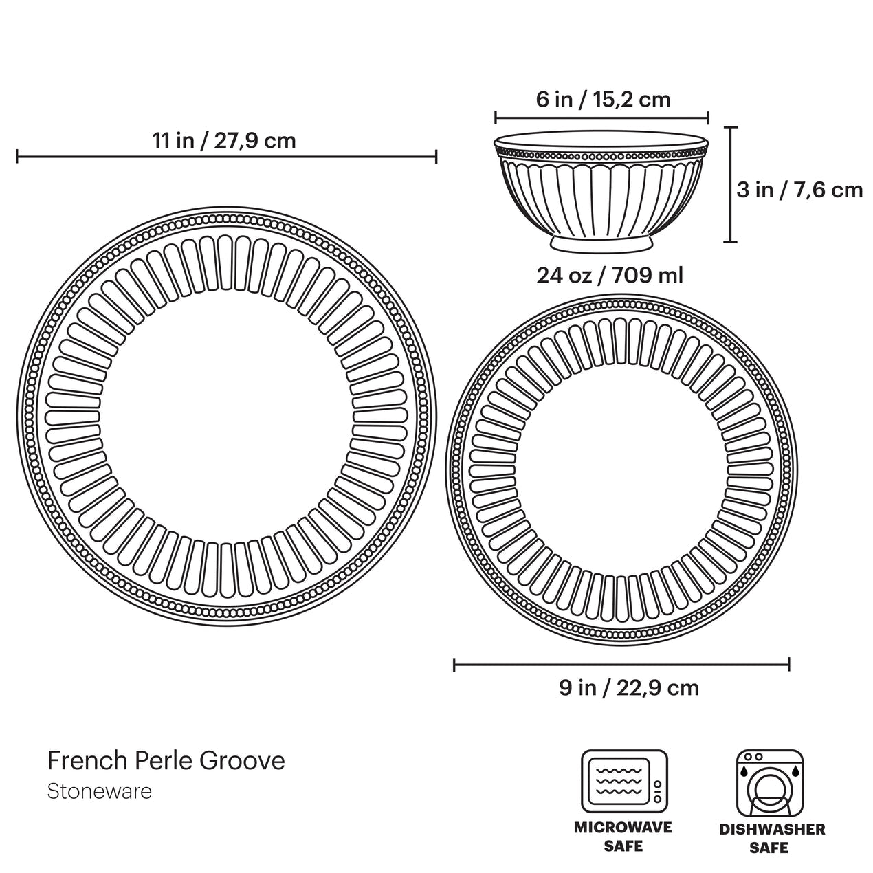 French Perle Groove Ice Blue 12-Piece Plate & Bowl Dinnerware Set