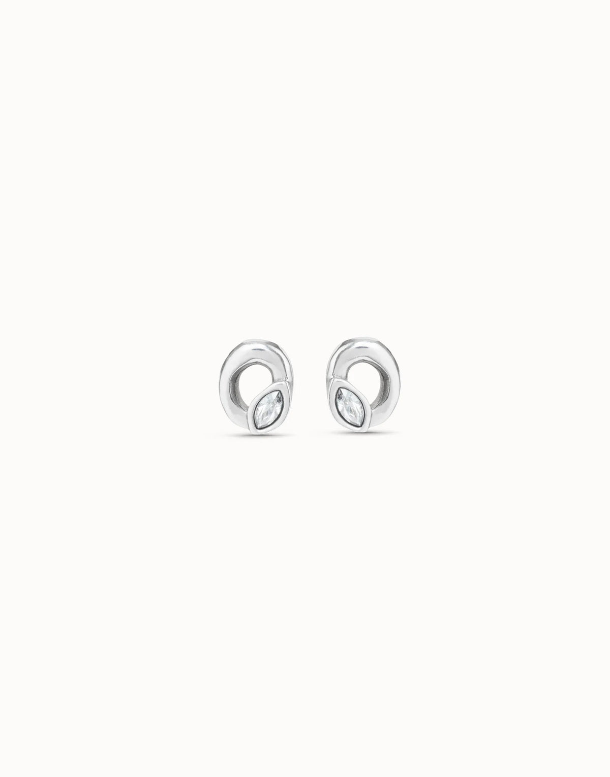 Stud Earrings Oval Shape And Faceted Crystal - Silver
