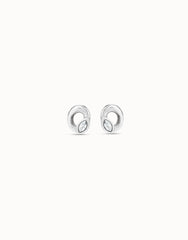 Stud Earrings Oval Shape And Faceted Crystal - Silver