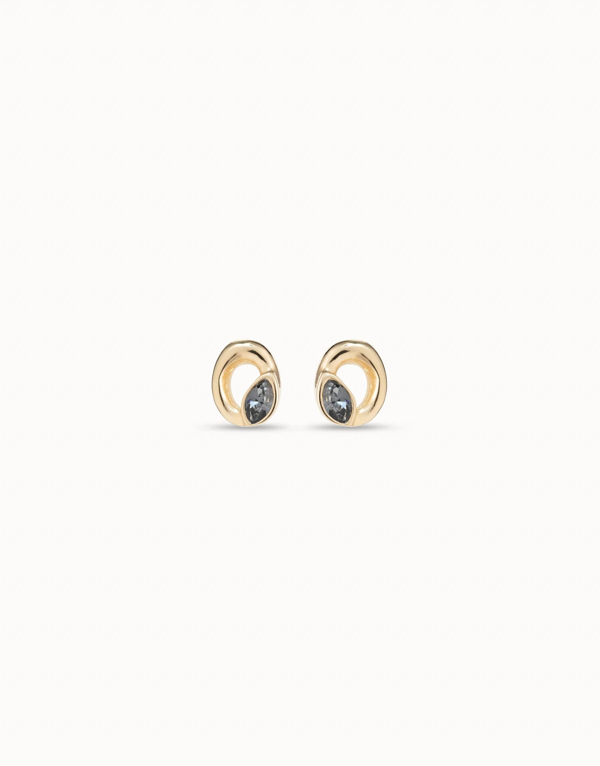 Stud Earrings Oval Shape And Faceted Crystal - Gold