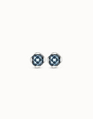Stud Earrings With Blue Faceted Crystal - Silver