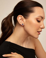 Stud Earrings With Blue Faceted Crystal - Silver