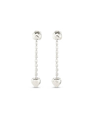 Earrings With Hanging Chain And Small Hearts - Silver