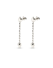 Earrings With Hanging Chain And Small Hearts - Silver