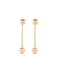 Drop Earrings With Hanging Chain And Small Hearts - Gold