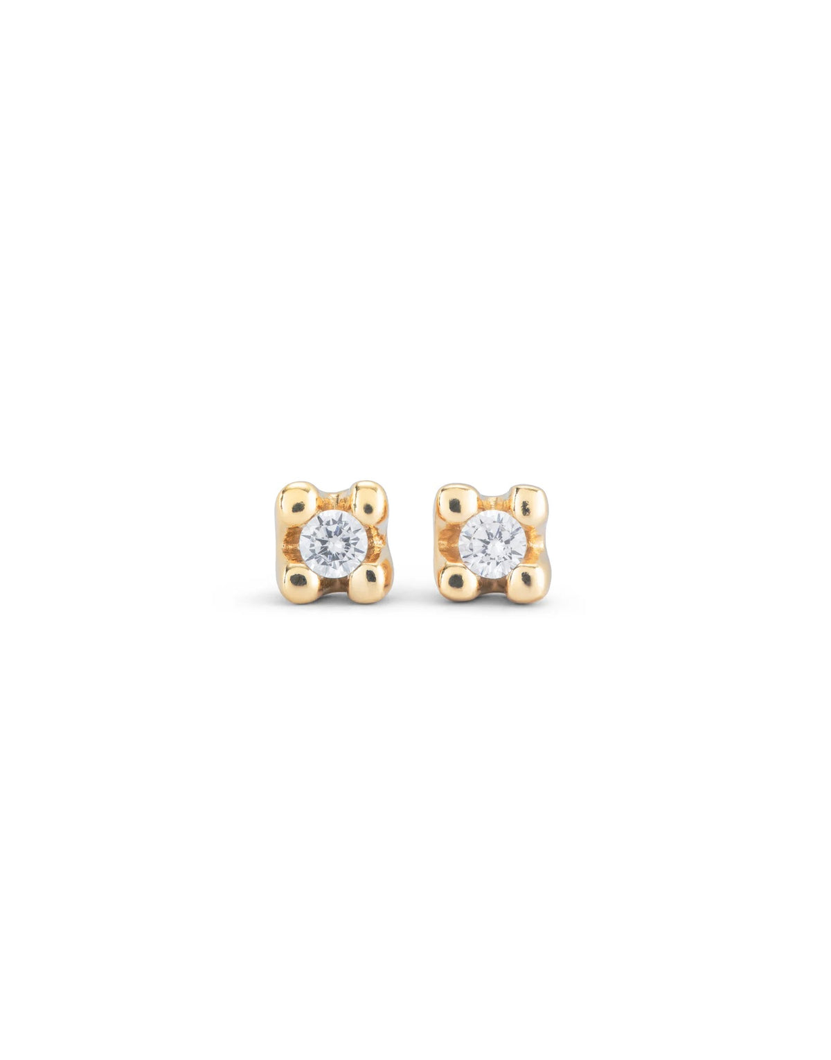 Stud Earrings With White Zircon - Gold