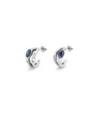 Hoop Earrings With Black Faceted Crystal - Silver