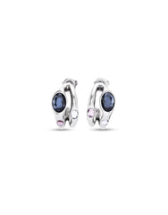 Hoop Earrings With Black Faceted Crystal - Silver
