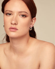 Hoop Earrings With Black Faceted Crystal - Silver
