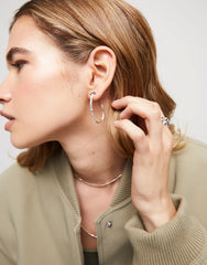 Hoop Earrings With White Topaz - Silver